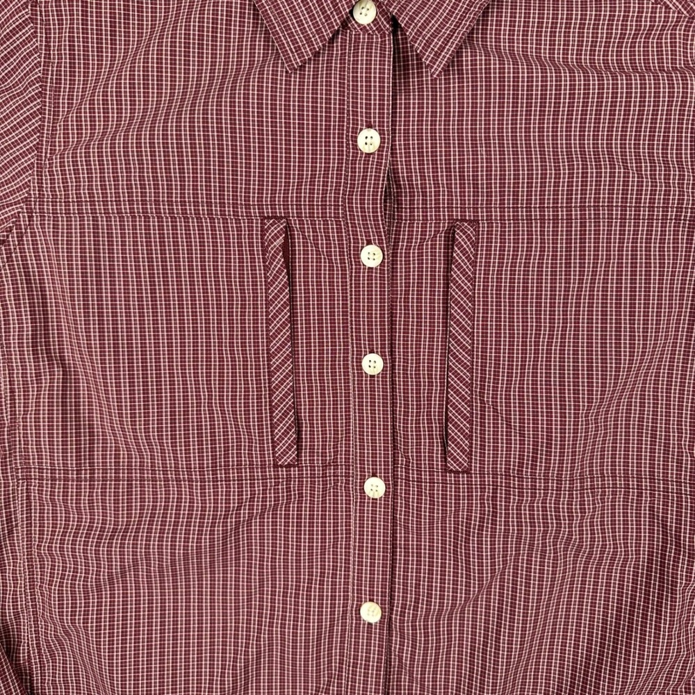 ExOfficio Shirt Womens L Maroon Plaid Button Down Hiking Shirt Roll Tab Sleeve - Picture 4 of 12